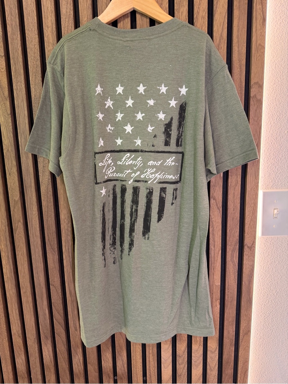 Olive Short-Sleeve Graphic Tee with Flag Print